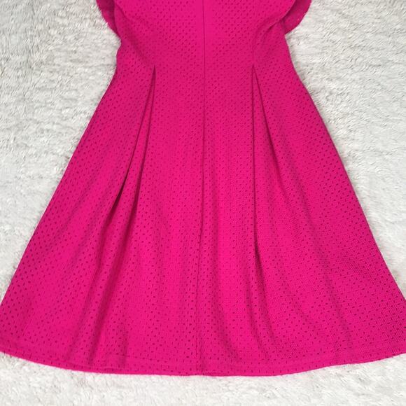 Eliza J Bright Pink Ruffle Fit & Flare Pleated Flowy Dress Barbiecore Cocktail - Picture 5 of 10
